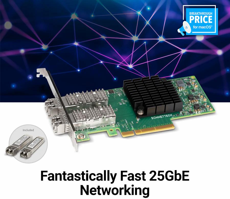 Sonnet Twin25G Dual-port 25GbE PCIe Card with Two Included SFP28 Transceivers Sonnet Twin25G Dual-port 25GbE PCIe Card with Two Included SFP28 Transceivers